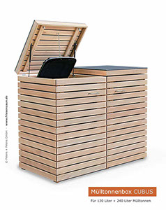 2 x 120 Liter Mülltonnenverkleidung CUBUS aus astfreiem FSC Eukalyptus Hartholz - Ausführung Natur - mit HPL Platten
