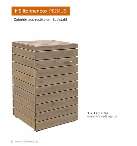 Moderne Mülltonnenbox PRIMUS - asiatische Zeder FSC - extra stabile Ausführung - Baukastensystem - unendlich verlängerbar - 120 und 240 Liter.