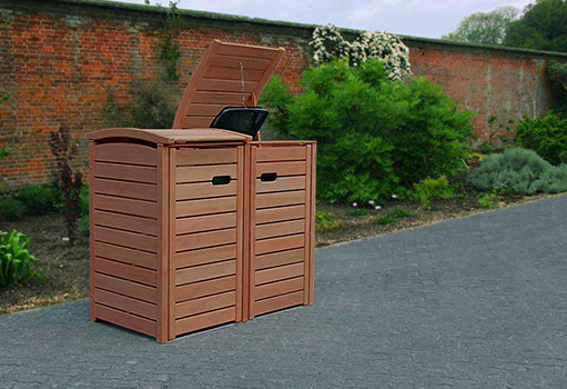 Mülltonnenbox CLASSIC - 2 x 120 Liter Müllbox - astfreies FSC Hartholz natur geölt - Aufwendige Verarbeitung - Zapfenverbindungen