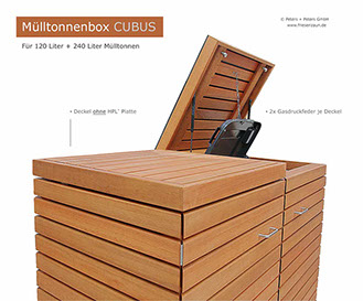 PREMIUM Mülltonnenbox CUBUS - 2 x 120 Liter Müllbox mit 2 Stück Gasdruchfeder je Deckel