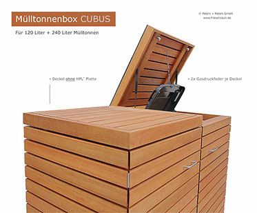 PREMIUM Mülltonnenbox CUBUS - 2 x 120 Liter Müllbox mit 2 Stück Gasdruchfeder je Deckel