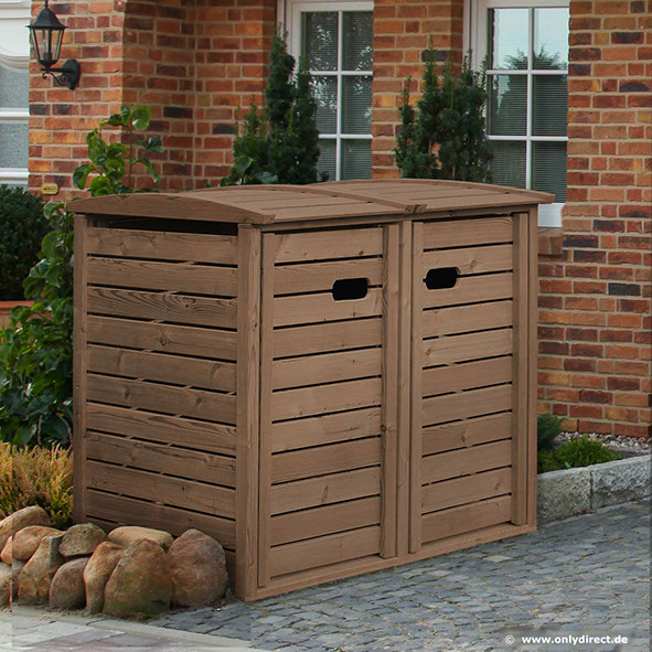 120 + 240 Liter Müllbox STANDARD - asiatische Zeder FSC - braun gebeizt - Mülltonnenboxen Online kaufen - Preisvorteil durch Direktvertrieb.