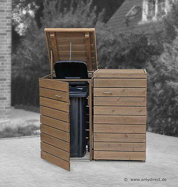 Moderne Mülltonnenbox PRIMUS - asiatische Zeder FSC - extra stabile Ausführung - Baukastensystem - unendlich verlängerbar - 120 und 240 Liter.