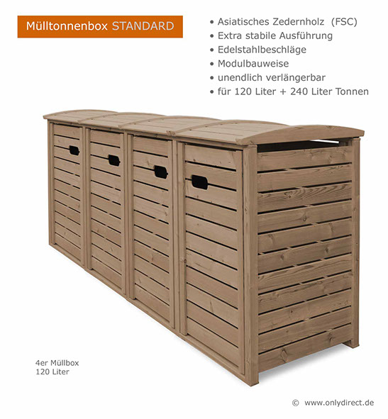 120 + 240 Liter Müllbox STANDARD - asiatische Zeder FSC - braun gebeizt - Mülltonnenboxen Online kaufen - Preisvorteil durch Direktvertrieb.