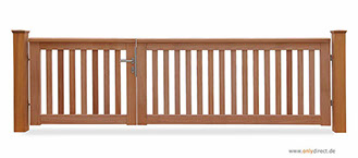 Asymmetrisches Holztor ROOF - Gartentor FSC Mahagoni Hartholz - Breite 300 cm - Höhe 90 cm - Zubehör aus Edelstahl