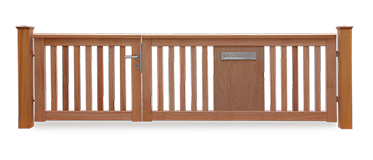 Asymmetrisches Gartentor ROOF - mit integriertem Briefkasten - FSC Hartholz Holztor Natur