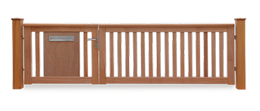 Asymmetrisches Gartentor ROOF - mit integriertem Briefkasten im Einzeltor - Holztor Hartholz Natur