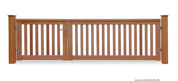 Asymmetrisches Holztor Garten ROOF - FSC Mahagoni Hartholz Holztor Natur