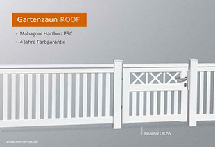 Weißer Gartenzaun - Friesenzaun Mahagoni Hartholz FSC mit Satteldach