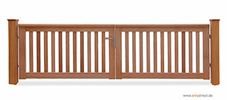 Holztor ROOF - Gartentor Mahagoni Hartholz (FSC) - Breite 300 cm - Höhe 90 cm - Komplettes Zubehör aus Edelstahl