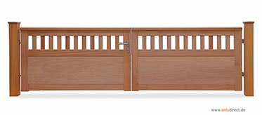 Holztor - Garten CUBE open - FSC Mahagoni Holz - Edelstahl-Zubehör - Maßanfertigung