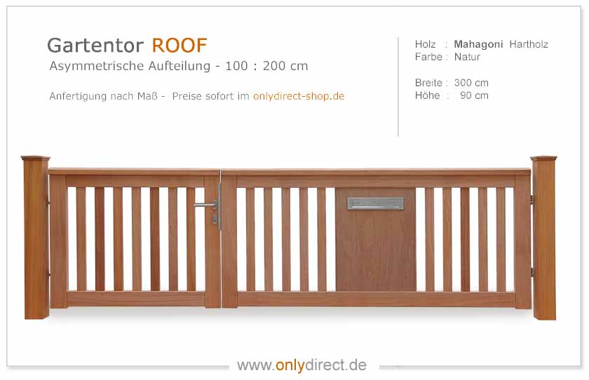 Gartentor ROOF - PREMIUM Holztore aus nordischer Lärche (FSC) oder astfreiem Mahagoni Hartholz (FSC).