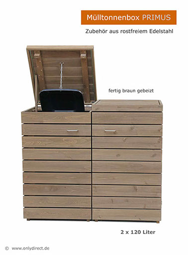 Moderne Mülltonnenbox PRIMUS - asiatische Zeder FSC - extra stabile Ausführung - Baukastensystem - unendlich verlängerbar - 120 und 240 Liter.