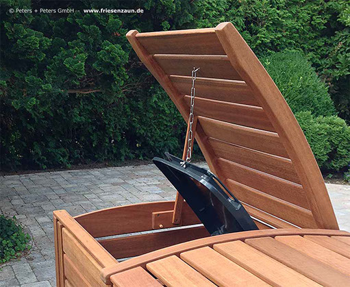 Direkt zum Online-Preis kaufen - PREMIUM Mülltonnenbox CLASSIC - astfreies Hartholz - Zubehör aus Edelstahl.