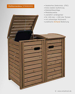 120 + 240 Liter Müllbox STANDARD - asiatische Zeder FSC - braun gebeizt - Mülltonnenboxen Online kaufen - Preisvorteil durch Direktvertrieb.