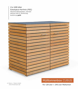 Mülltonnenbox CUBUS - Hartholz Natur geölt für 2 x 120 Liter Mülltonnen