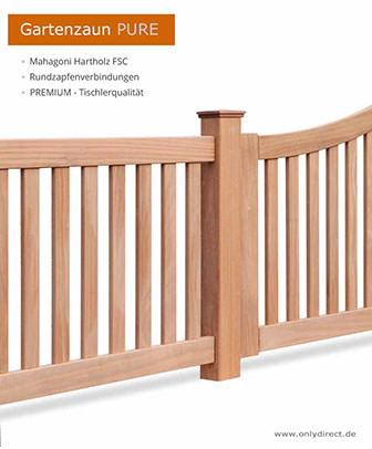 Weißer Gartenzaun - Friesenzaun Mahagoni Hartholz FSC mit Satteldach