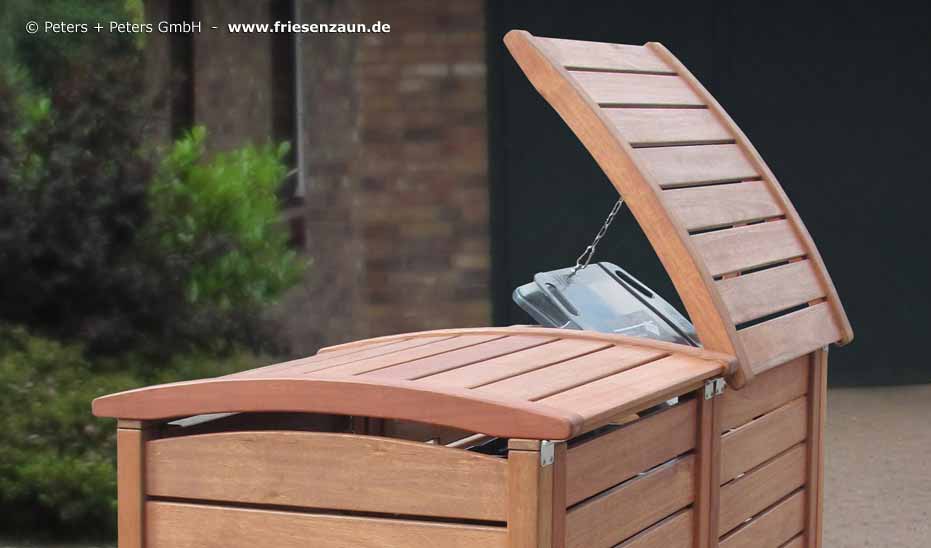 Sichtschutz für 2 oder 3 Abfalltonnen - Mülltonnenverkleidung Hartholz