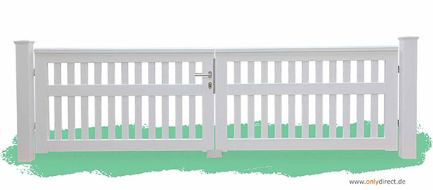 Weiß lackiertes Gartentor mit 4 Jahren Farbgarantie - Einfahrtstor CUBE open