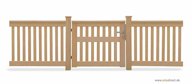 Holztür Garten und Gartenzaun Holz - Gartenpforte CUBE open - Nordische Lärche (FSC) - Zubhör komplett aus Edelstahl.